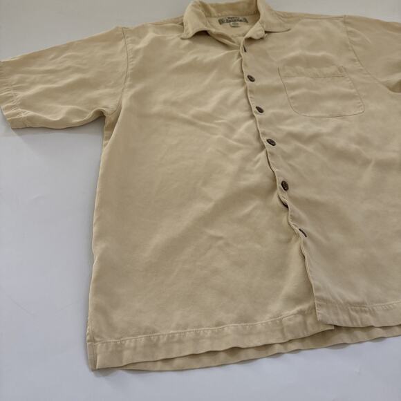 Vintage Tommy Bahama 100% Silk Shirt Men's Medium Yellow Geometric Texture - Picture 5 of 9